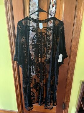 Boho Black Lace Sheer Kimono/ Cover-Up